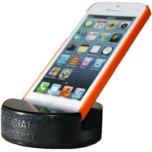 Black Hockey Puck Cell Phone Stand Holder - Picture 1 of 9